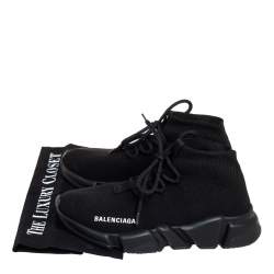 Pre Owned Balenciaga Black Knit Fabric Speed Trainer Lace Up Sneakers Size 37