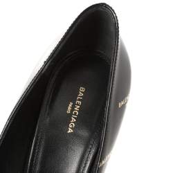 Pre Owned Balenciaga Black/Gold Logo Printed Leather Talon Slash Heel Pointed Toe Pumps Size 38