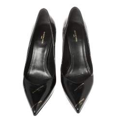 Pre Owned Balenciaga Black/Gold Logo Printed Leather Talon Slash Heel Pointed Toe Pumps Size 38