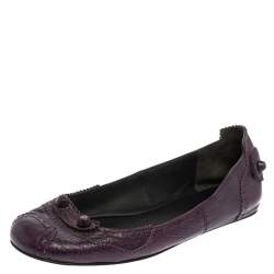 Pre Owned Balenciaga Purple Leather Coquelicot Brogue Ballet Flats Size 38.5