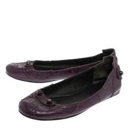 Pre Owned Balenciaga Purple Leather Coquelicot Brogue Ballet Flats Size 38.5