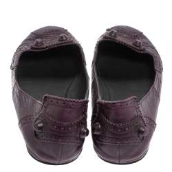 Pre Owned Balenciaga Purple Leather Coquelicot Brogue Ballet Flats Size 38.5
