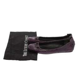 Pre Owned Balenciaga Purple Leather Coquelicot Brogue Ballet Flats Size 38.5
