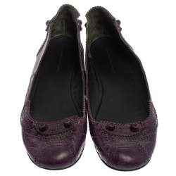 Pre Owned Balenciaga Purple Leather Coquelicot Brogue Ballet Flats Size 38.5