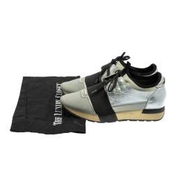 Balenciaga Silver/Black Leather And Fabric Race Runner Sneakers Size 37