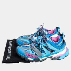 Balenciaga Blue Faux Leather And Mesh Track Sneakers Size 38