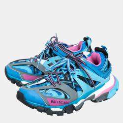 Balenciaga Blue Faux Leather And Mesh Track Sneakers Size 38