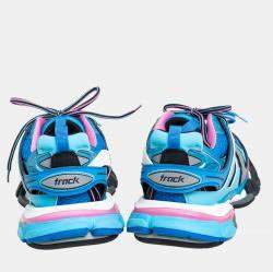 Balenciaga Blue Faux Leather And Mesh Track Sneakers Size 38