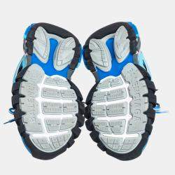 Balenciaga Blue Faux Leather And Mesh Track Sneakers Size 38