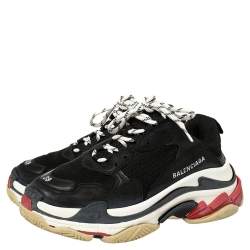 Pre Owned Balenciaga Black Leather and Mesh Triple S Low Top Sneakers Size 39