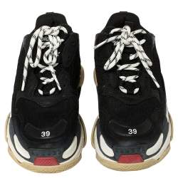 Pre Owned Balenciaga Black Leather and Mesh Triple S Low Top Sneakers Size 39