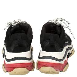 Pre Owned Balenciaga Black Leather and Mesh Triple S Low Top Sneakers Size 39