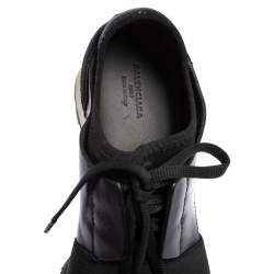 Pre Owned Balenciaga Black Leather And Mesh Race Runner Low Top Sneakers Size 36