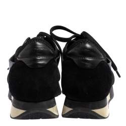 Pre Owned Balenciaga Black Leather And Mesh Race Runner Low Top Sneakers Size 36