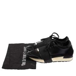 Pre Owned Balenciaga Black Leather And Mesh Race Runner Low Top Sneakers Size 36