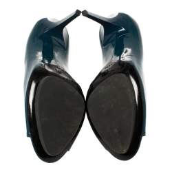 مملوكة مسبقًا Balenciaga Peacock Blue Patent Leather Peep Toe Pumps Size 39.5