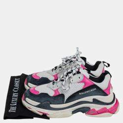 Balenciaga White/Pink Leather And Mesh Triple S Platform Sneakers Size 38