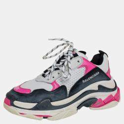 Balenciaga White/Pink Leather And Mesh Triple S Platform Sneakers Size 38