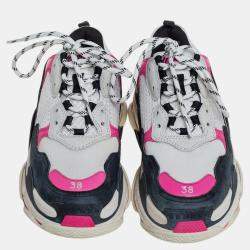 Balenciaga White/Pink Leather And Mesh Triple S Platform Sneakers Size 38