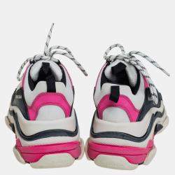 Balenciaga White/Pink Leather And Mesh Triple S Platform Sneakers Size 38