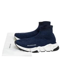Pre Owned Balenciaga Blue Knit Fabric Speed Trainer Sneakers Size 37
