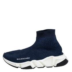 Pre Owned Balenciaga Blue Knit Fabric Speed Trainer Sneakers Size 37