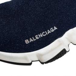 Pre Owned Balenciaga Blue Knit Fabric Speed Trainer Sneakers Size 37