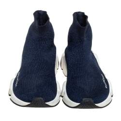 Pre Owned Balenciaga Blue Knit Fabric Speed Trainer Sneakers Size 37