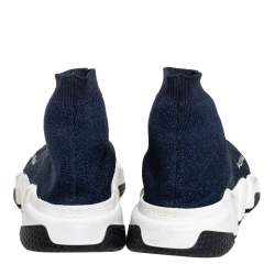Pre Owned Balenciaga Blue Knit Fabric Speed Trainer Sneakers Size 37
