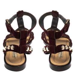 مملوكة مسبقًا Balenciaga Burgundy Suede Studded Gladiator Flat Sandals Size 36