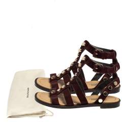 مملوكة مسبقًا Balenciaga Burgundy Suede Studded Gladiator Flat Sandals Size 36