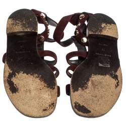 مملوكة مسبقًا Balenciaga Burgundy Suede Studded Gladiator Flat Sandals Size 36
