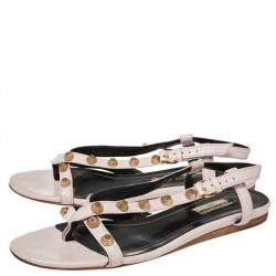 مملوكة مسبقًا Balenciaga Pink Leather Arena Thong Flats Size 37