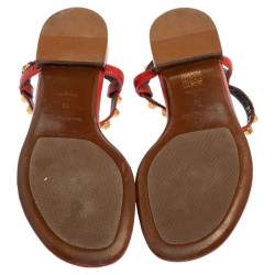 Pre Owned حذاء فلات بإصبع بالنسياغا مرصع جلد أحمر مقاس 40