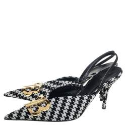 Pre Owned Balenciaga Black/White Cotton Knife Pointed Toe Sandals Size 41