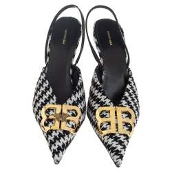 Pre Owned Balenciaga Black/White Cotton Knife Pointed Toe Sandals Size 41