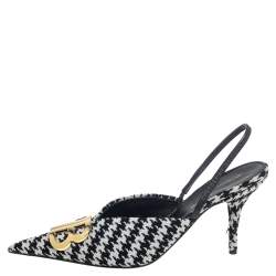 Pre Owned Balenciaga Black/White Cotton Knife Pointed Toe Sandals Size 41