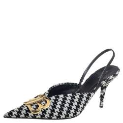 Pre Owned Balenciaga Black/White Cotton Knife Pointed Toe Sandals Size 41