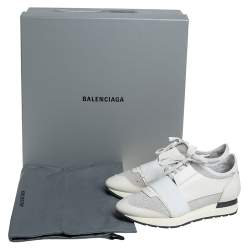 مملوكة مسبقًا حذاء رياضي بالنسياغا رايس رونر قماش لامع و جلد أبيض كريمي مقاس 38