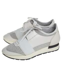 مملوكة مسبقًا حذاء رياضي بالنسياغا رايس رونر قماش لامع و جلد أبيض كريمي مقاس 38