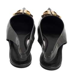 مملوكة مسبقًا صندل بالنسياغا فتحة كعب بي بي نايف جلد لامع أخضر أرمي داكن مقاس 38