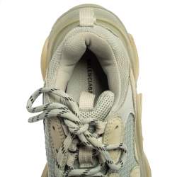 Pre Owned Balenciaga Grey Mesh And Leather Triple S Low Top Sneakers Size 37