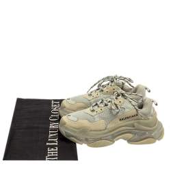 Pre Owned Balenciaga Grey Mesh And Leather Triple S Low Top Sneakers Size 37