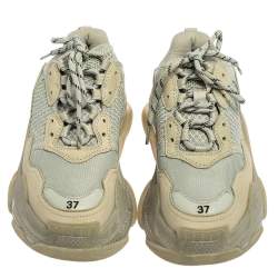 Pre Owned Balenciaga Grey Mesh And Leather Triple S Low Top Sneakers Size 37