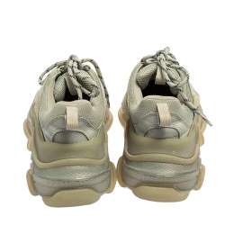 Pre Owned Balenciaga Grey Mesh And Leather Triple S Low Top Sneakers Size 37