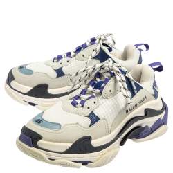 مملوكة مسبقًا Balenciaga White/Purple Mesh And Leather Triple S Low Top Sneaker Size 38