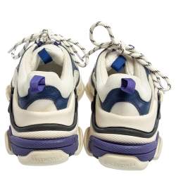 مملوكة مسبقًا Balenciaga White/Purple Mesh And Leather Triple S Low Top Sneaker Size 38
