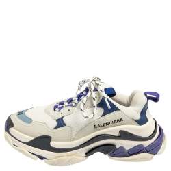 مملوكة مسبقًا Balenciaga White/Purple Mesh And Leather Triple S Low Top Sneaker Size 38