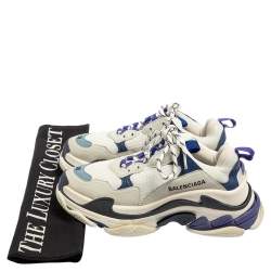 مملوكة مسبقًا Balenciaga White/Purple Mesh And Leather Triple S Low Top Sneaker Size 38