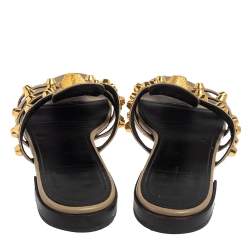 مملوكة مسبقًا Balenciaga Grey Leather Arena Embellished Slide Sandals Size 38